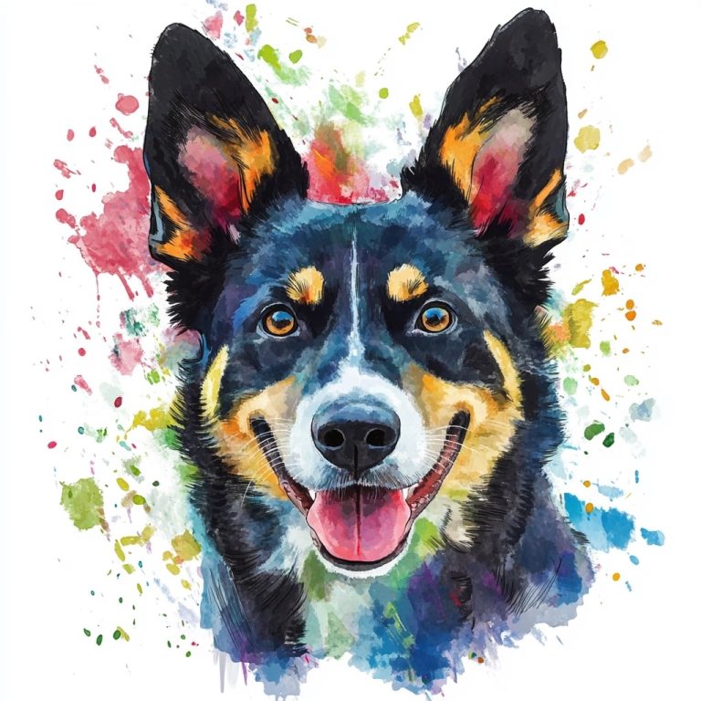 Watercolor Black Cattle Dog Face