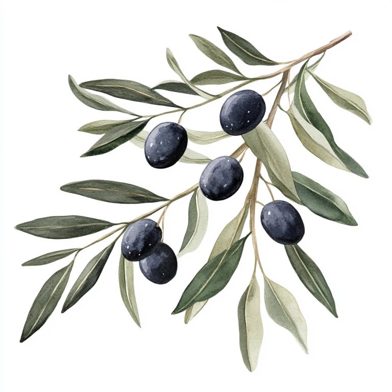 Watercolor Black Olive Branch