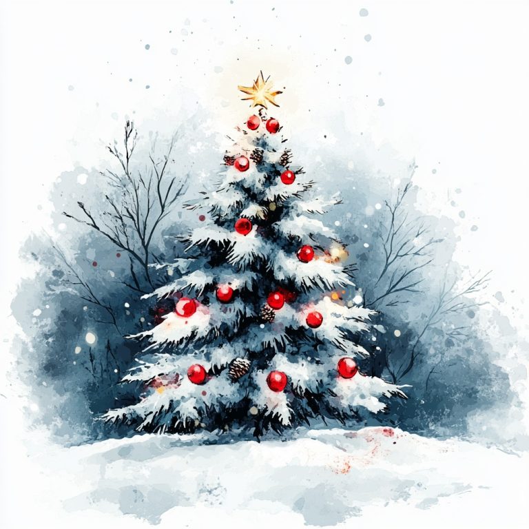 Watercolor Black and White Christmas Clipart