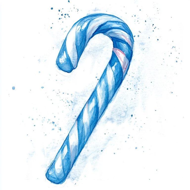 Watercolor Blue Candy Cane