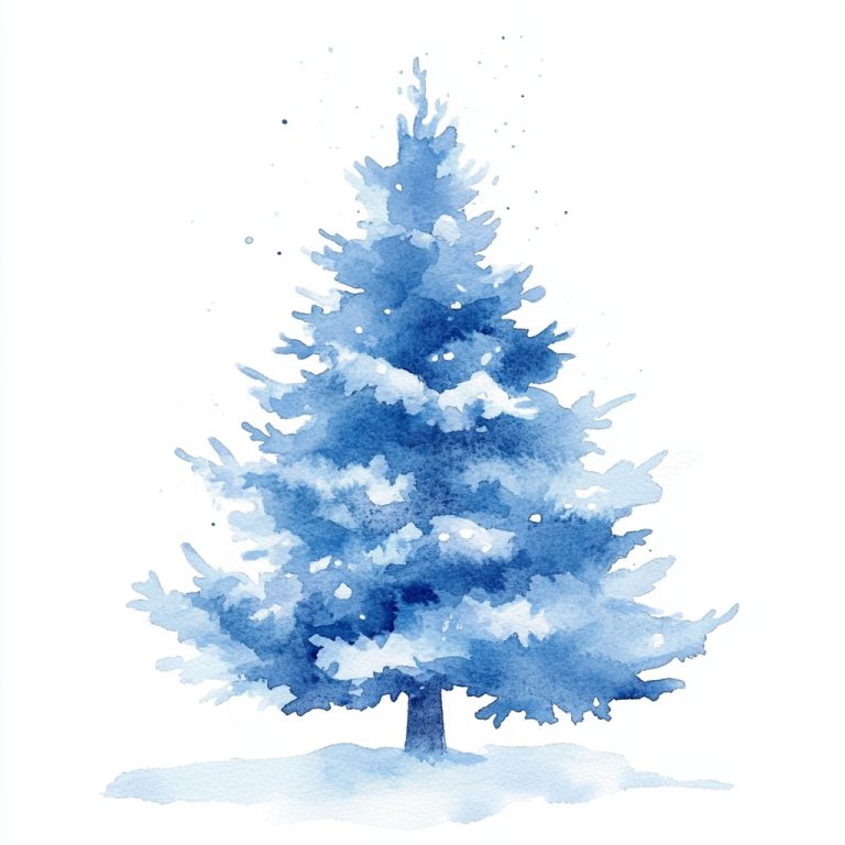 Watercolor Blue Christmas Tree