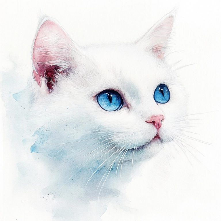 Watercolor Blue Eyed Cat