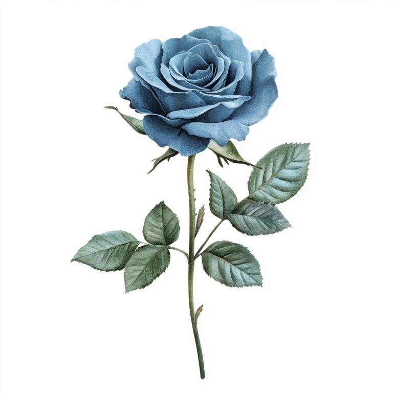 Watercolor Blue Rose Stem