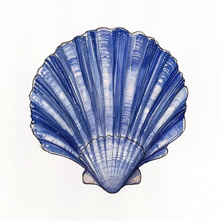 Watercolor Blue Scallop Shell