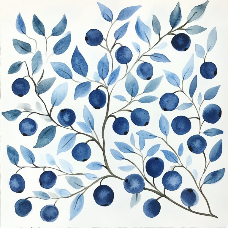 Watercolor Blueberries in Folkart