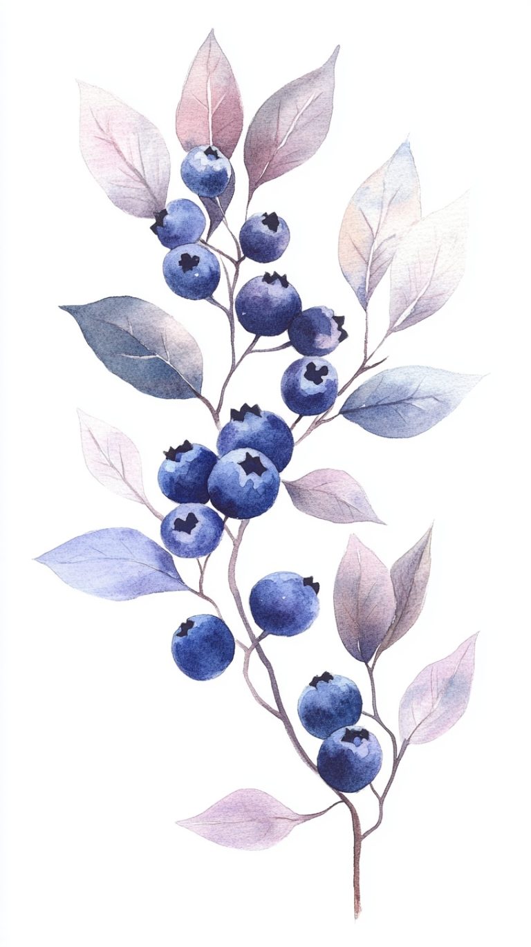 Watercolor Blueberry Branch Design