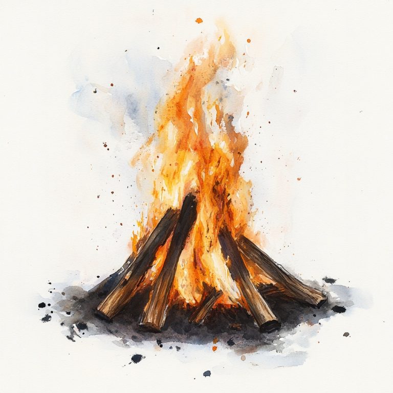 Watercolor Bonfire Illustration