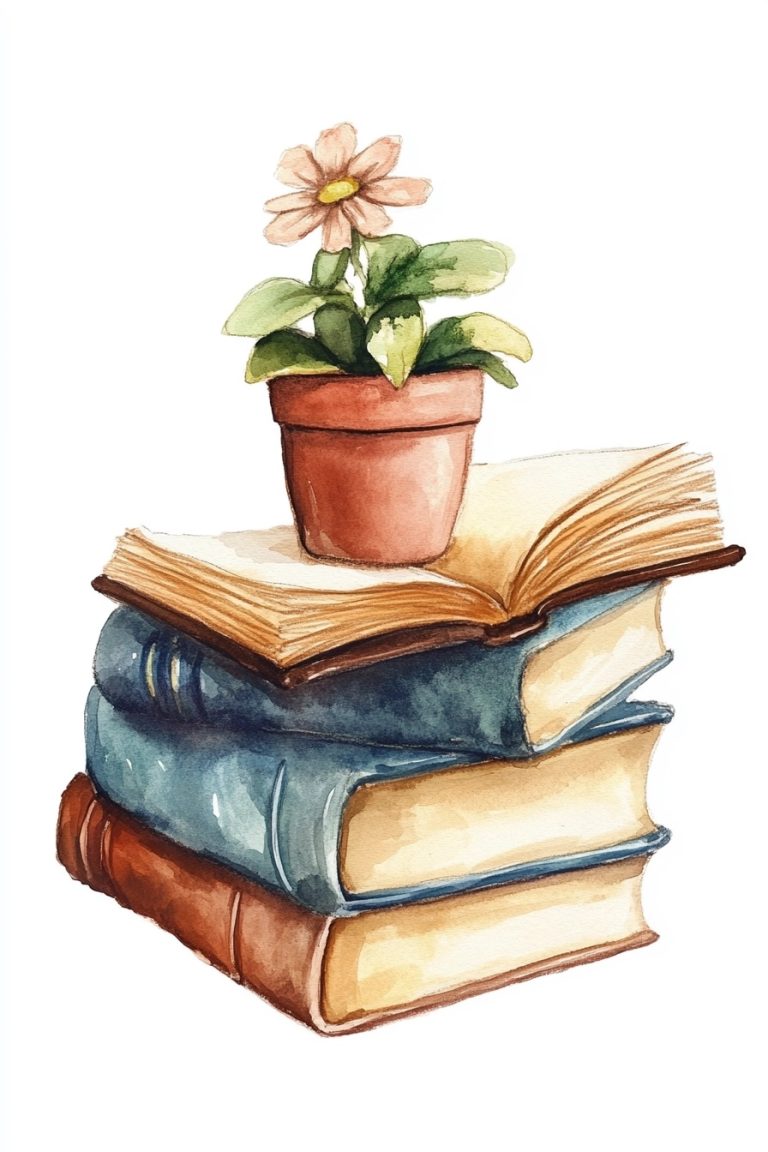 Watercolor Books and Flower