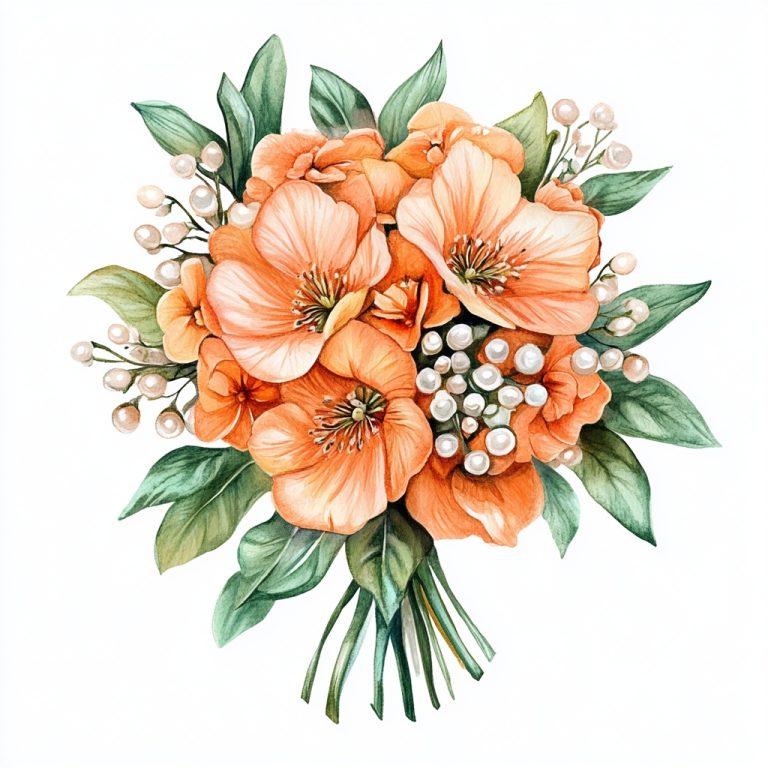 Watercolor Bouquet with Pearls