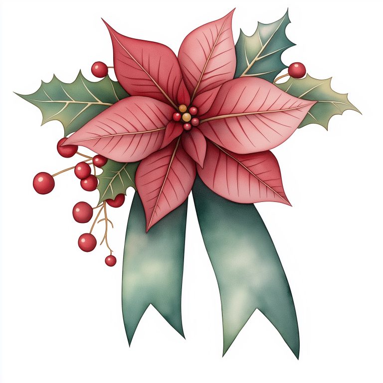 Watercolor Bow with Poinsettias