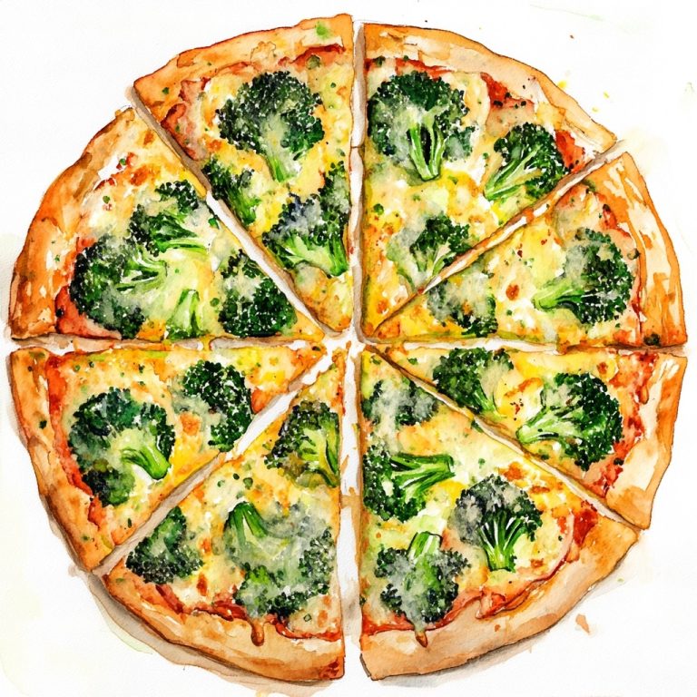 Watercolor Broccoli Pizza Topview