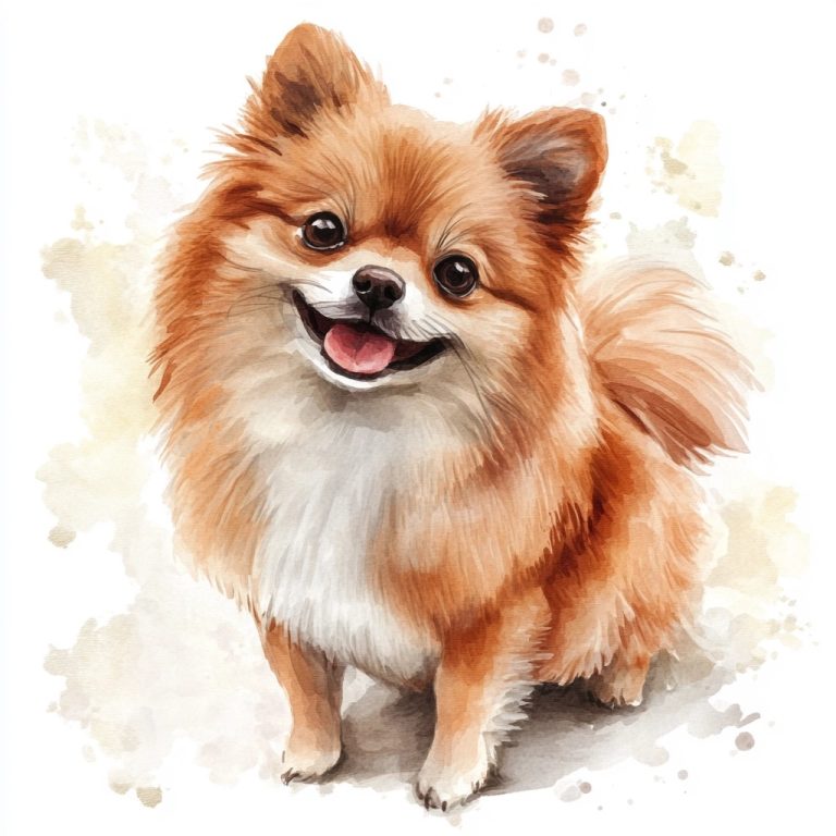 Watercolor Brown Pomeranian Dog