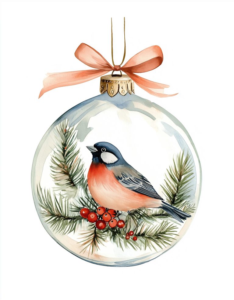 Watercolor Bullfinch Ornament Clipart