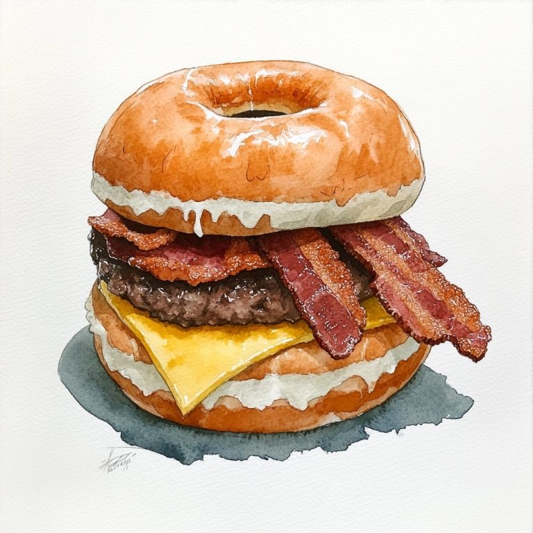 Watercolor Burger Donut Stack