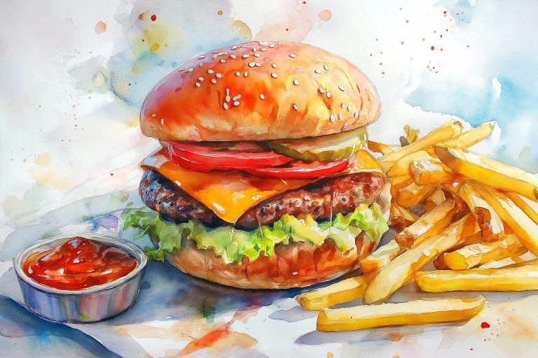 Watercolor Burger and Fries scaled