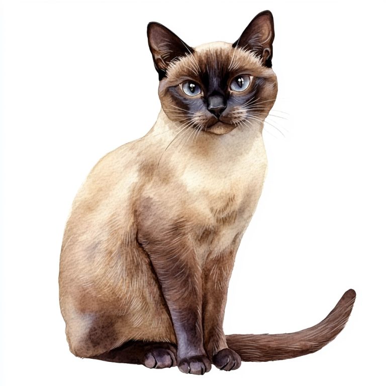 Watercolor Burmese Cat Illustration