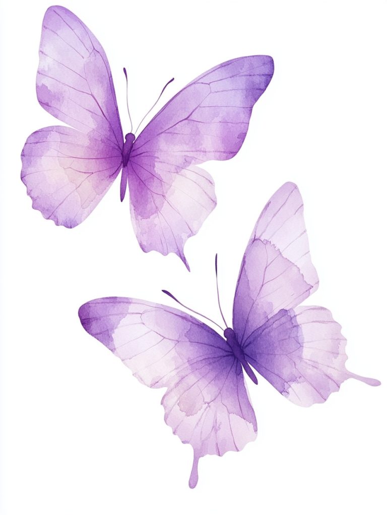 Watercolor Butterflies on White