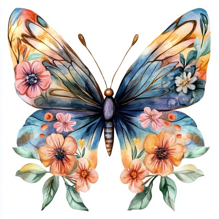 Watercolor Butterfly Floral Clipart