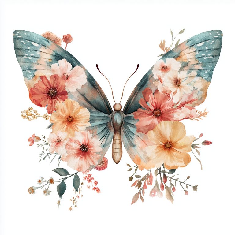 Watercolor Butterfly Floral Design