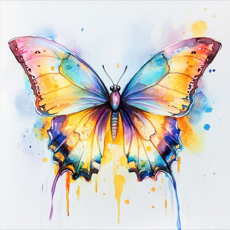 Watercolor Butterfly with Curly Wings