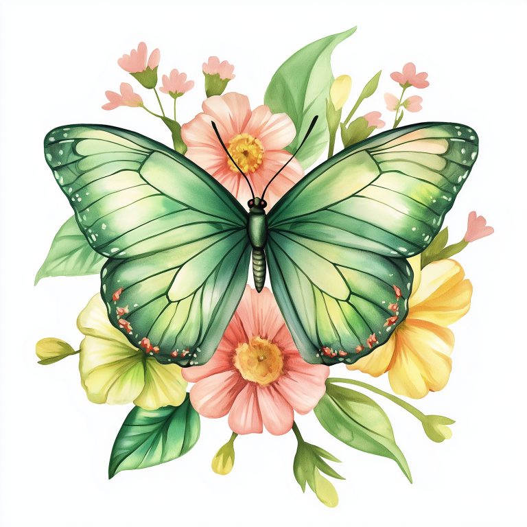 Watercolor Butterfly with Flowers