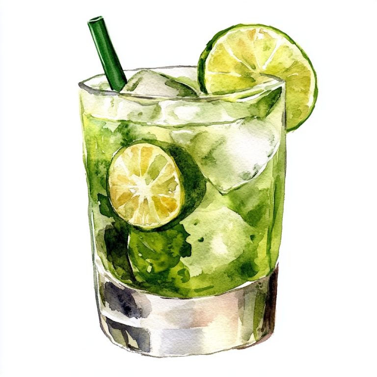 Watercolor Caipirinha Cocktail