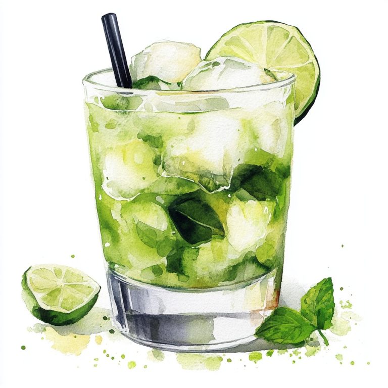 Watercolor Caipirinha Drink