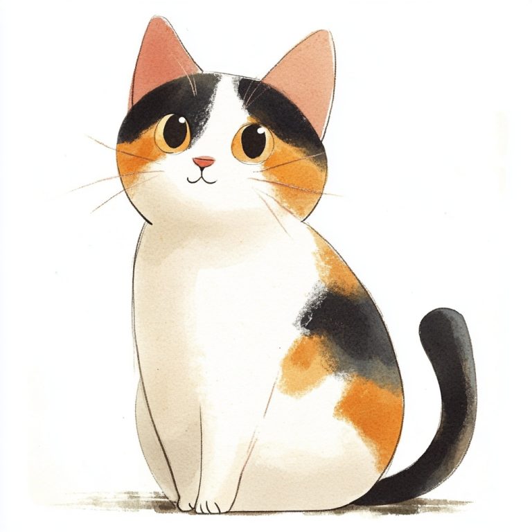 Watercolor Calico Cat Illustration