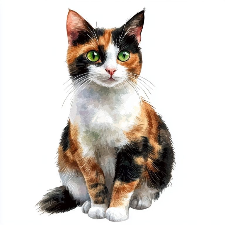 Watercolor Calico Cat Portrait 1