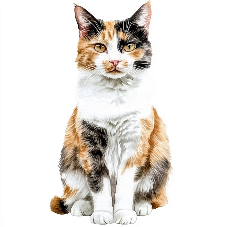 Watercolor Calico Cat Portrait