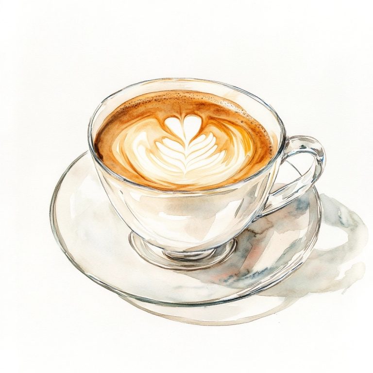 Watercolor Cappuccino in Cup