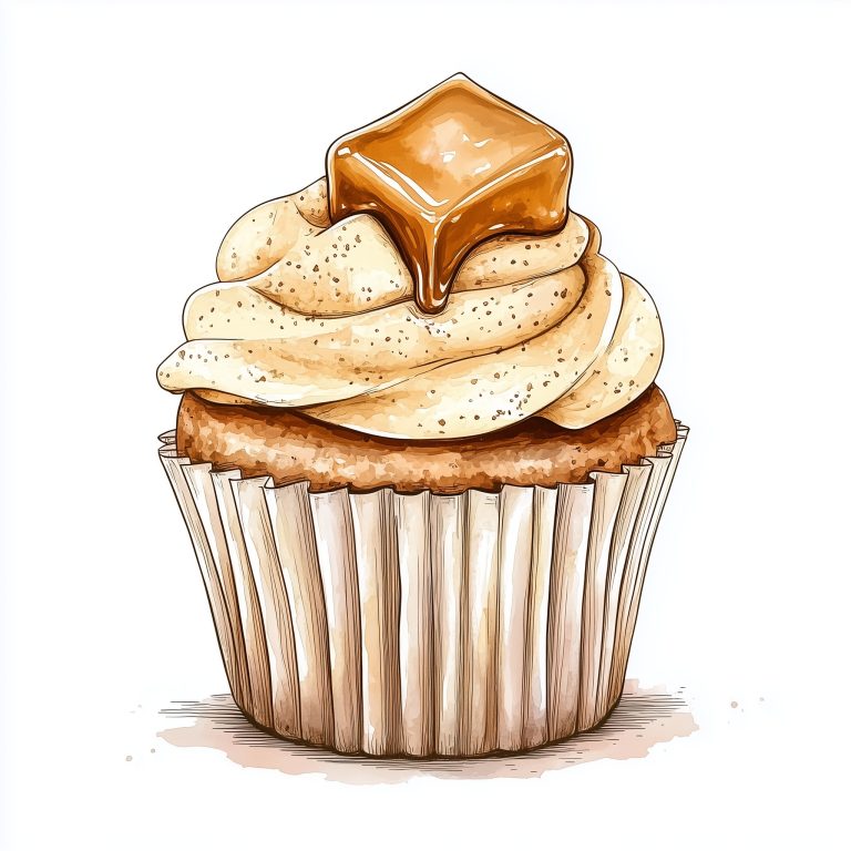 Watercolor Caramel Cupcake Drawing