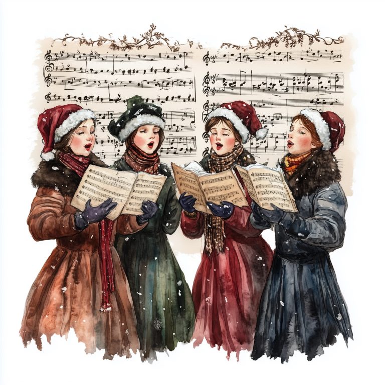 Watercolor Carolers with Sheet Music