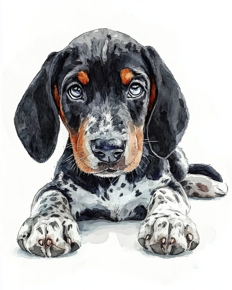 Watercolor Cartoon Bluetick Puppy