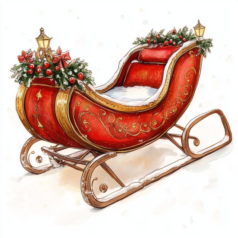 Watercolor Cartoon Christmas Sleigh