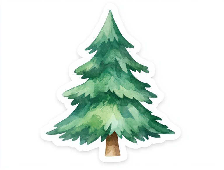 Watercolor Cartoon Pine Tree