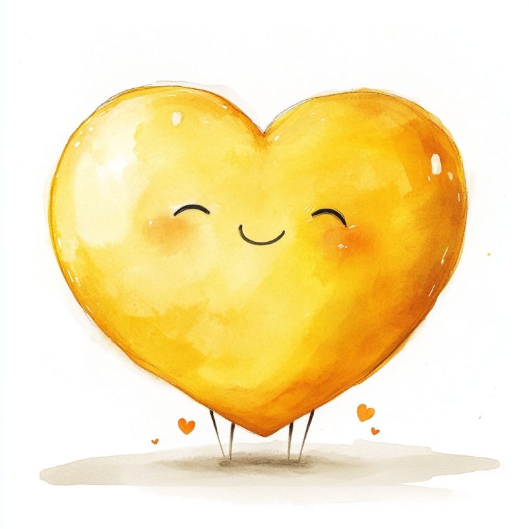 Watercolor Cartoon Yellow Heart