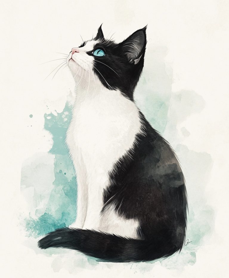 Watercolor Cat Aerial View