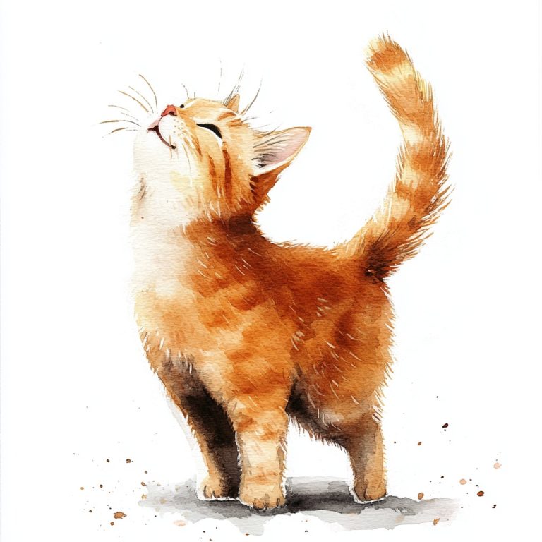 Watercolor Cat Sniffing Ground