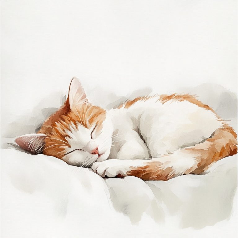 Watercolor Cat on Bedspread