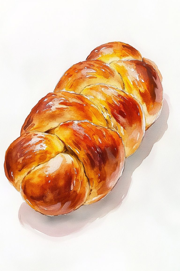 Watercolor Challah on White