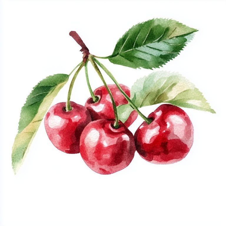 Watercolor Cherries on White