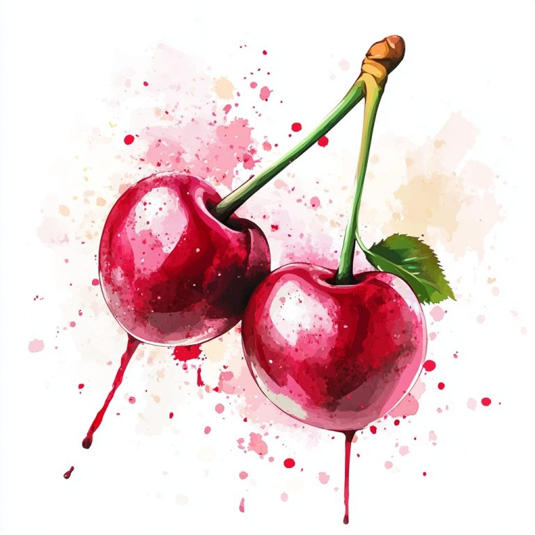 Watercolor Cherries with Splatter