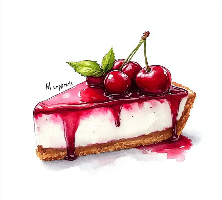 Watercolor Cherry Cheesecake Slice