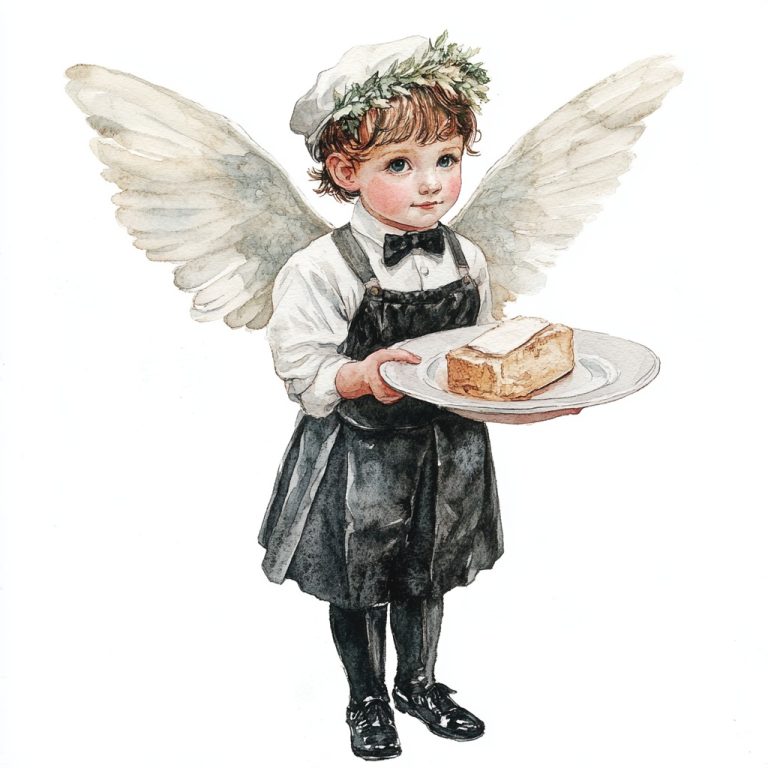 Watercolor Cherub Waiter