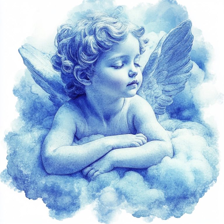 Watercolor Cherub on Cloud