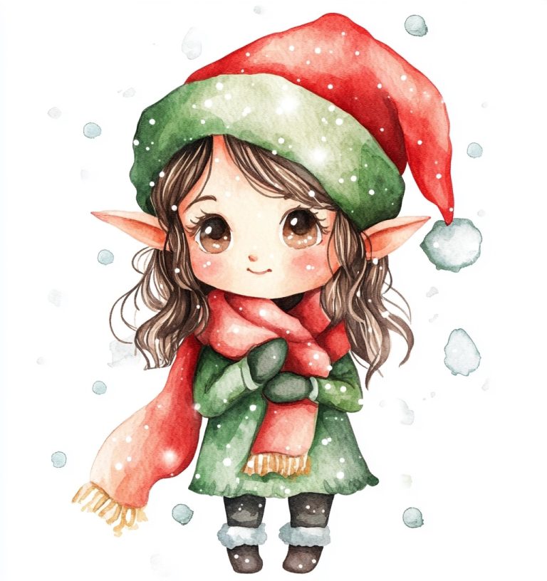 Watercolor Chibi Elf Winter