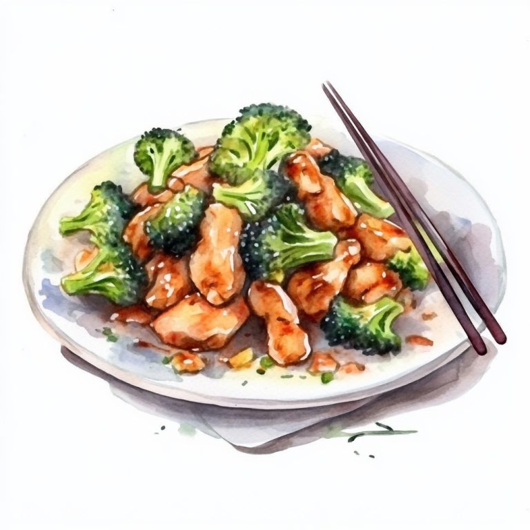 Watercolor Chicken Broccoli Dish