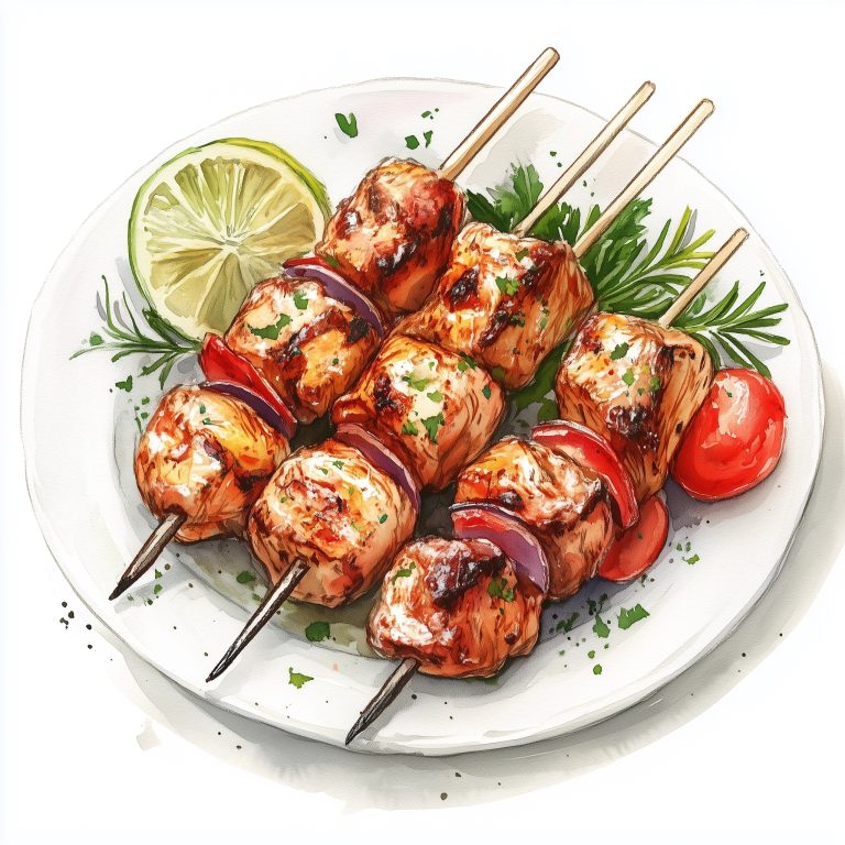 Watercolor Chicken Brochette Plate