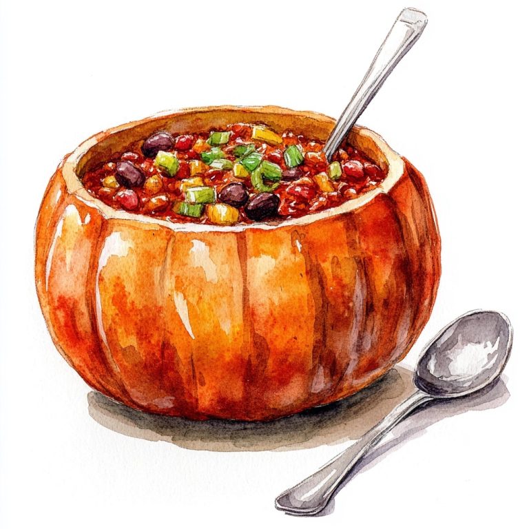 Watercolor Chili in Pumpkin Bowl